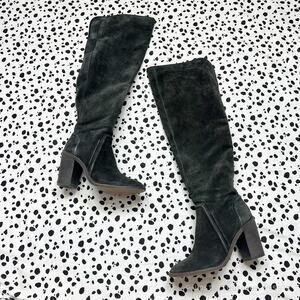 Vince Camuto | Melaya Grey Suede Leather Knee High Block Heel Boots Womens 8.5